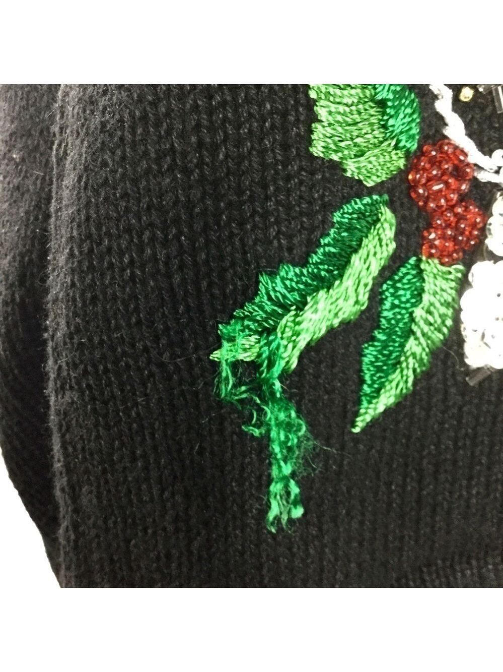Vintage B.P. Design Beaded Snowy Christmas Snow Globe Zip Front Cardigan Size L - Picture 10 of 11